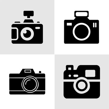 Black camera digital icon with various types