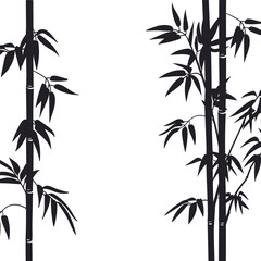 Bamboo sprouts pattern. Chinese or japanese flora, black ink decorative bamboo silhouettes flat vector illustration. Bamboo silhouettes background