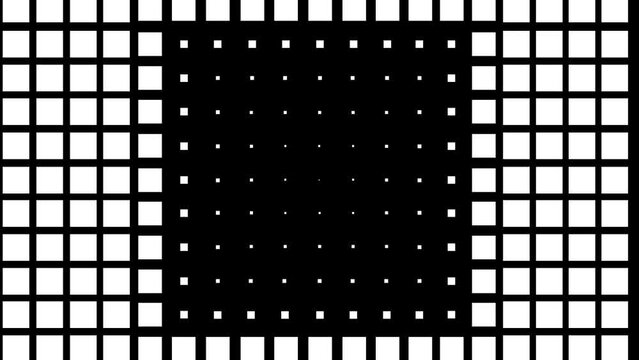 modern black and white copy space animation with many grid and stylized white squares or geometrical shapes