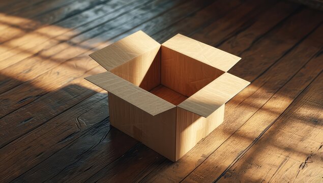 mysterious open cardboard box with shadow