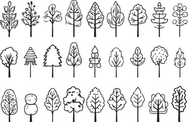 Set Trees. Hand drawn vector illustration