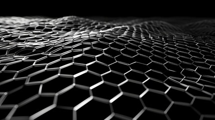 Generative AI image of black and white banner of a hive like net background hexagon  - obrazy, fototapety, plakaty