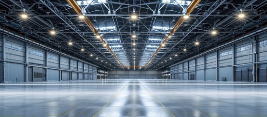 Ceiling air ventilation in a big warehouse. - obrazy, fototapety, plakaty