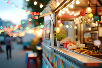 food truck in city Spring festival, selective focus