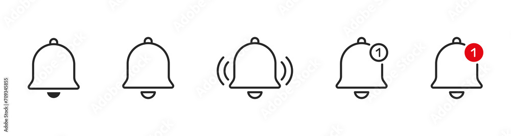 Poster Notification bell icon set. Alarm symbol. Ringing bells reminder icon , incoming inbox message sign - Web icons collection set