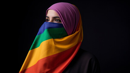 Naklejka premium Woman with Pride Flag Hijab