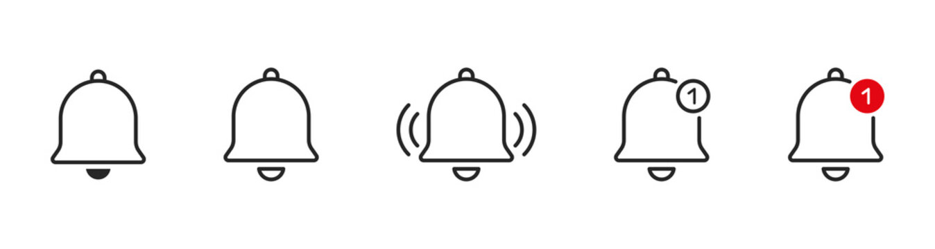 Notification bell icon set. Alarm symbol. Ringing bells reminder icon , incoming inbox message sign - Web icons collection set