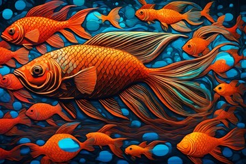 neon-infused pop art depiction of a goldfish