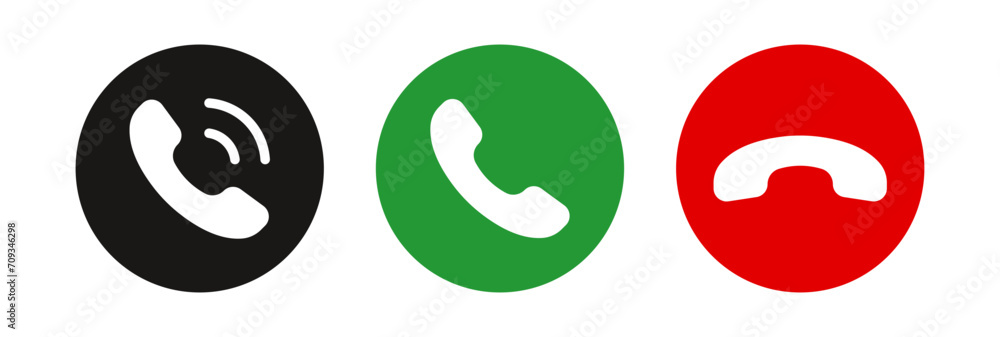 Poster phone call icon answer, accept and decline call icons with green and red buttons , contact us teleph
