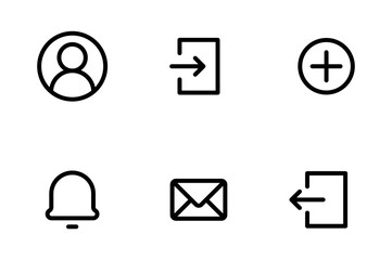 Avatar, User profile icon. Account login icon. Logout icon. Notification bell icon. Email message envelope icon. Add, new, create, plus icon symbol - Web icons set. Editable stroke - obrazy, fototapety, plakaty