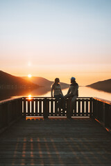 Romantic couple dating outdoor man and woman walking together Valentines day holiday family travel...