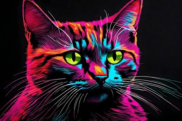 Pop art cat with neon whiskers