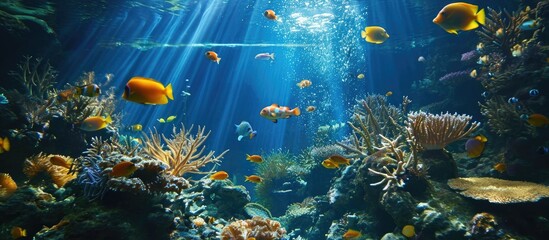 Fototapeta na wymiar Underwater animals in a wide aquarium.