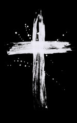  white christian cross on black background - obrazy, fototapety, plakaty