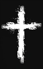  white christian cross on black background