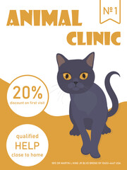 Poster flyer for animal clinic. Cat, cat, British cat