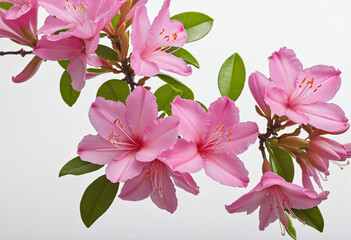 Single pink azalea stem with white background
