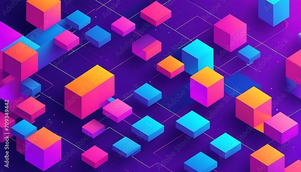 Poster abstract geometric background with isometric digital blocks. blockchain concept and modern technolog