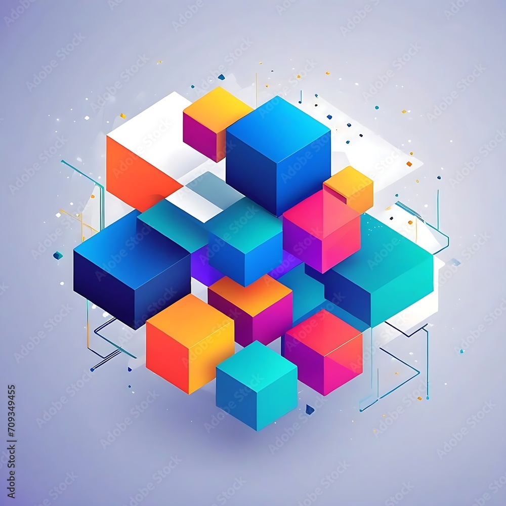 Poster abstract geometric background with isometric digital blocks. blockchain concept and modern technolog