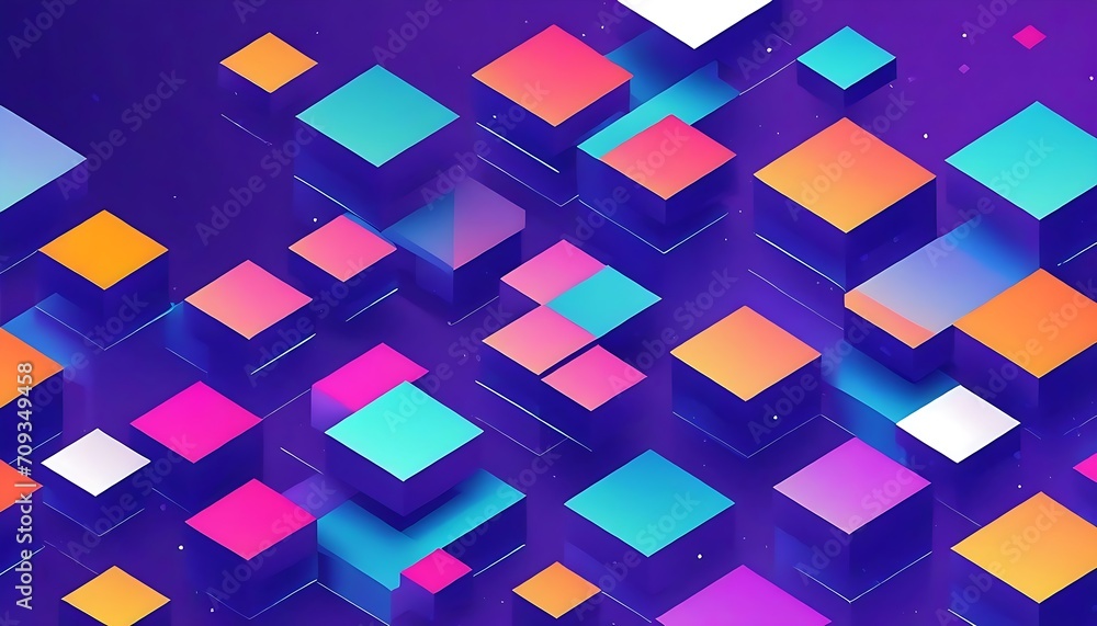 Poster abstract geometric background with isometric digital blocks. blockchain concept and modern technolog