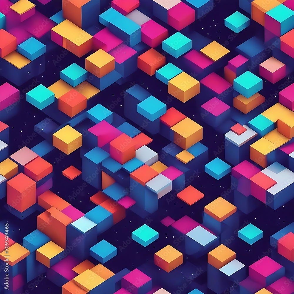 Poster abstract geometric background with isometric digital blocks. blockchain concept and modern technolog