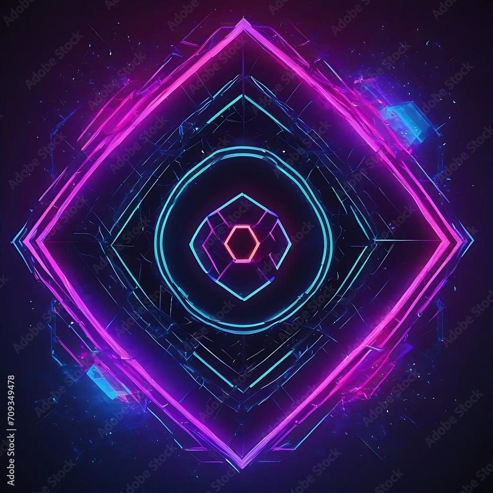Aufkleber abstract illustration of geometric shapes and structures in colorful neon colors and lights in cyber