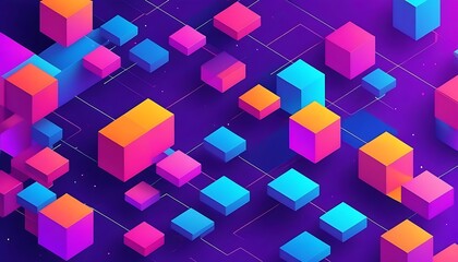 Abstract geometric background with isometric digital blocks. Blockchain concept and modern technology. Vector Illustration