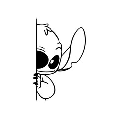 Stitch Designs, silhouette cute cartoon character, black and white, coloring pages