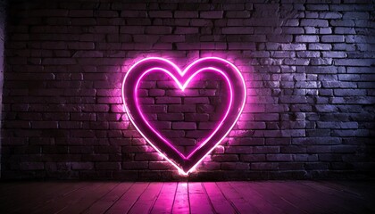 neon heart glowing lights on a dark brick wall valentine s day and love concept background wallpaper valentine card with frame