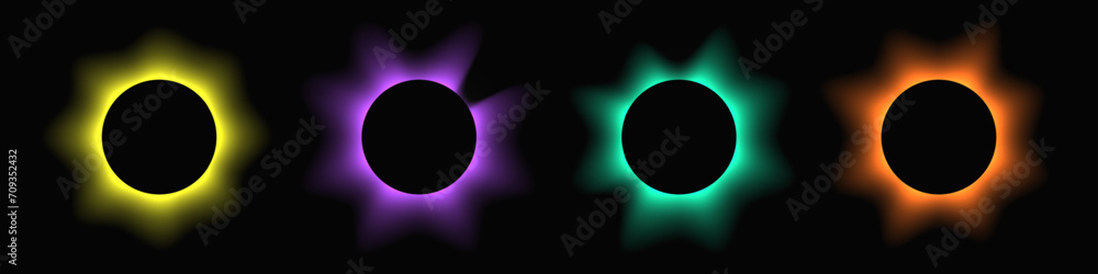 Poster set of circle illuminate light frames with color gradient