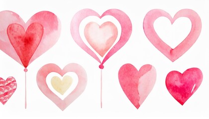 Watercolor pink heart set of 6