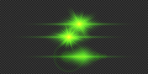 Set of green horizontal light effects of lens flares