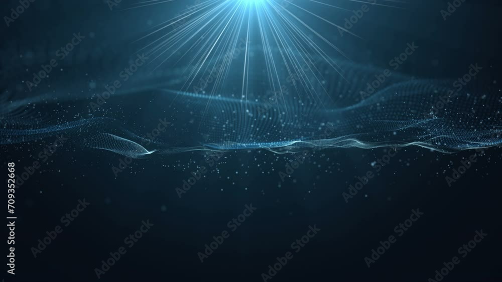 Poster futuristic video animation with wave object and glowing light in slow motion, 4096x2304 loop 4k