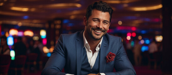 Fototapeta premium Happy man playing in a casino banner