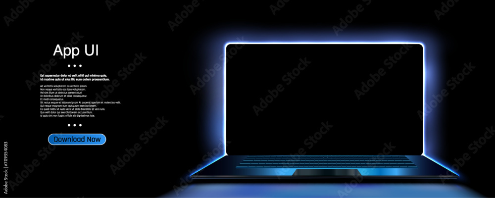Poster a vector illustration of a technological background featuring a laptop situated on a desk in a dark 