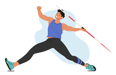 Javelin Thrower Athlete Male Character Exhibit Precision And Strength, Launching Slender Spear-like Javelin With Finesse