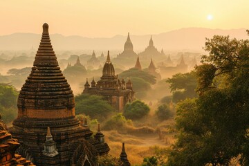 Many Statue buddha image at sunset