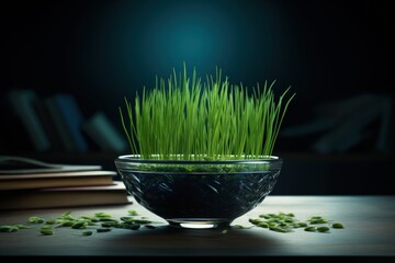 Celebrating renewal with sprouted wheat grass: happy nowruz, a festive homage to nature's rebirth, cultural traditions, and the joyous spirit of persian new year, embracing health and vitality. - obrazy, fototapety, plakaty