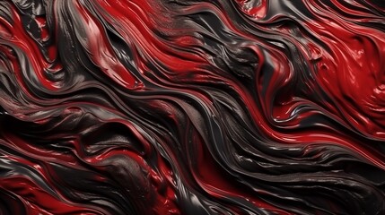 Obraz premium Abstract black and red acrylic painted fluted 3d painting texture luxury background banner on canvas - red and black waves swirls. Decor concept. Wallpaper concept. Art concept. 3d concept.