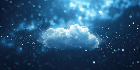 Digital Cloudscape with Sparkling Particles. A digital cloud formed of sparkling particles dots with a bokeh background. - obrazy, fototapety, plakaty
