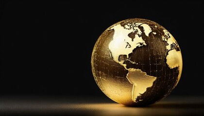 golden earth ball in front of universe, black background