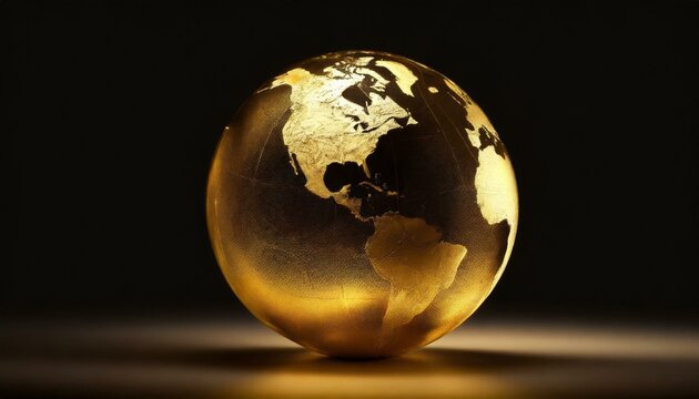 golden earth ball in front of universe, black background