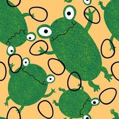 Easter eggs and animals seamless frogs pattern for wrapping paper and fabrics and linens and kids clothes print