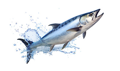 Obraz premium Fresh mackerel with a splash of water, isolated on a white background.