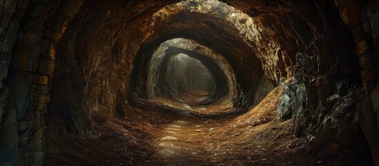 Bifurcated subterranean passage in ancient mine.