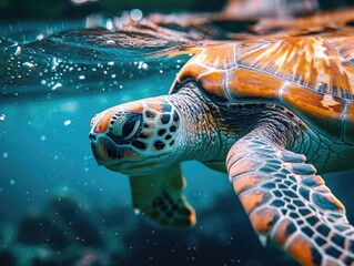 Fototapeta premium Sea Turtle Swimming Under water