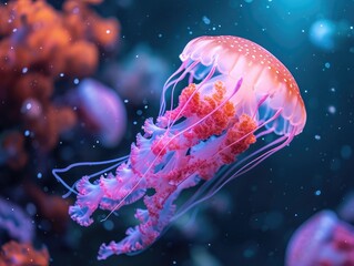 Bioluminescent Jelly fish In the Ocean, Marine Life  - obrazy, fototapety, plakaty