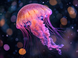 Bioluminescent Jelly fish In the Ocean, Marine Life 