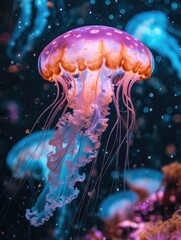 Obraz premium Bioluminescent Jelly fish In the Ocean, Marine Life 