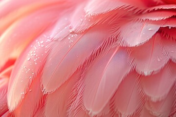 Ultra close-up of pink flamingo feathers, fine texture, soft pink shades, subtle lighting